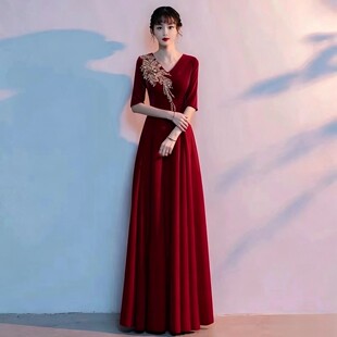 新款大合唱团演出服女长裙修身气质主持人指挥唱歌朗诵表演晚礼服