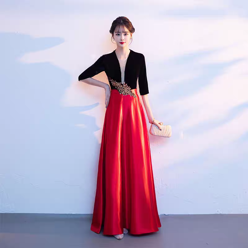 新款金丝绒大合唱团演出服女长裙成人学生中老年比赛朗诵表演礼服