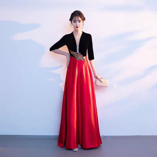 新款金丝绒大合唱团演出服女长裙成人学生中老年比赛朗诵表演礼服