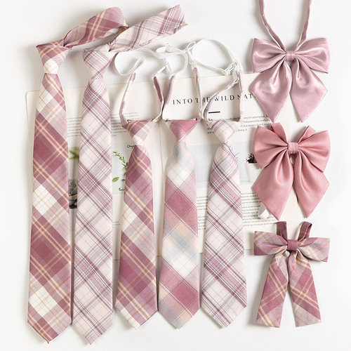 粉色领带衬衫女懒人免打日系