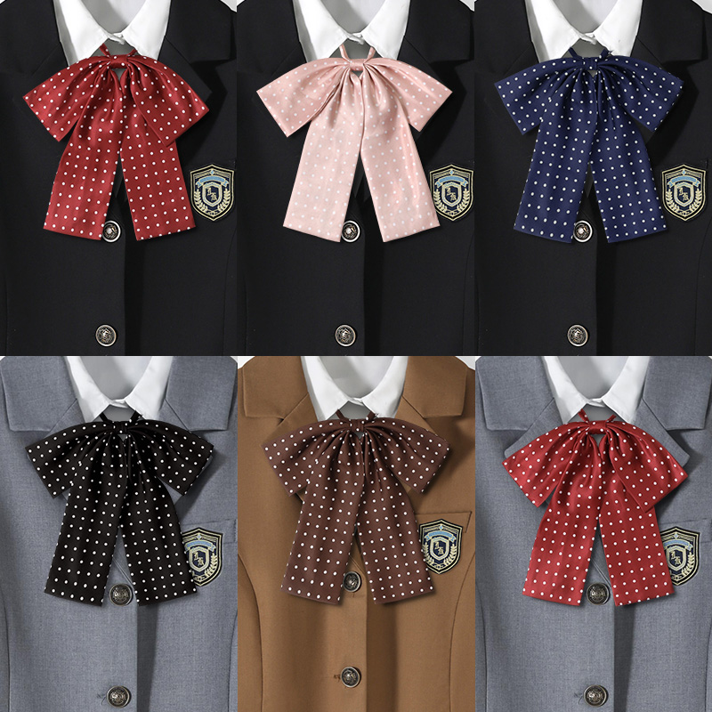 粉色波点领结jk女酒红制服蝴蝶结