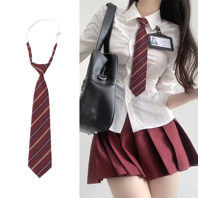 酒红色条纹领带女学院风jk