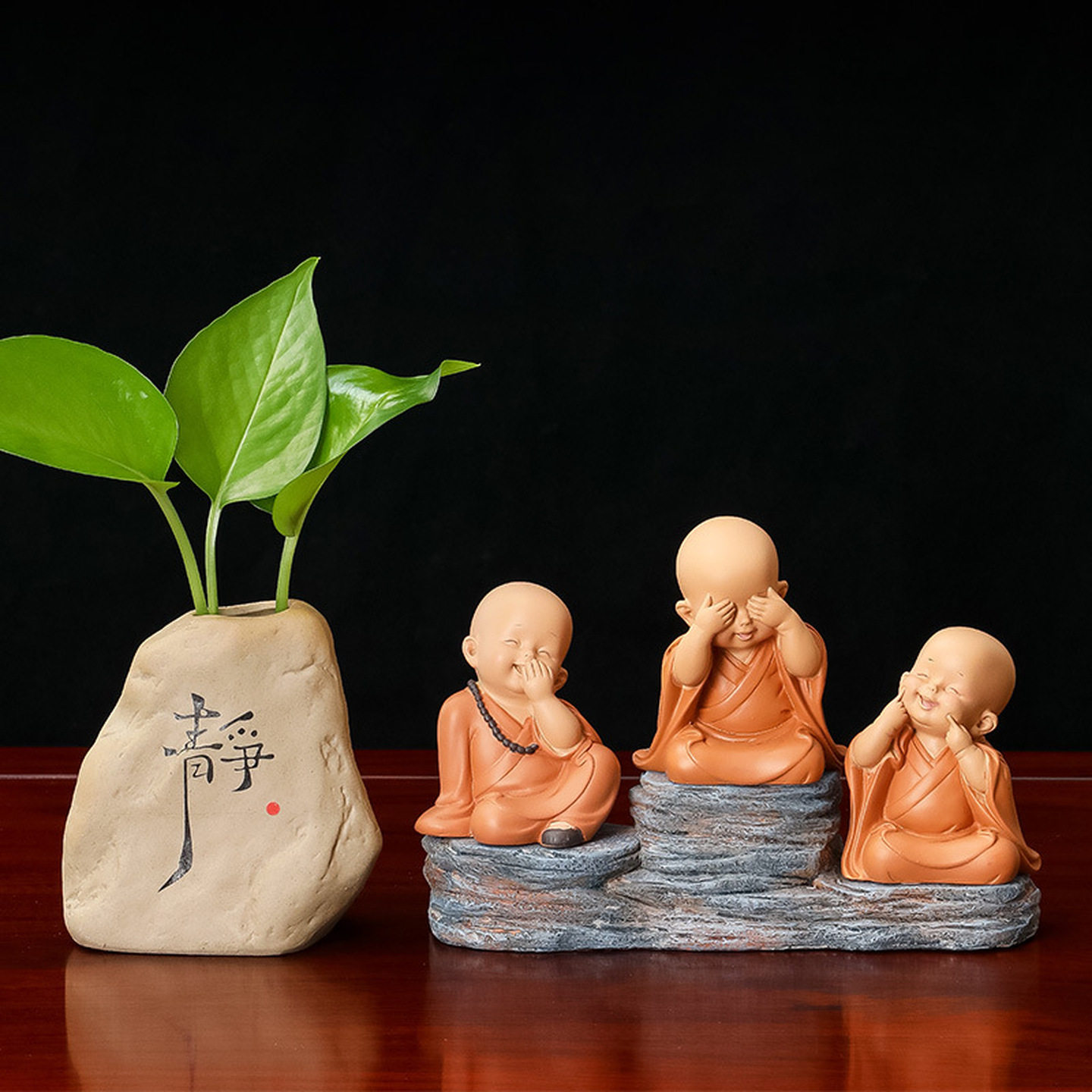 禅意小和尚摆件沙弥盆景迷你四不佛系汽车载茶桌面装饰品摆件一休