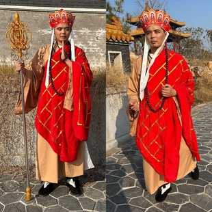 齐鲁唛娇唐僧全套服装成人和尚长老袈裟演出服道具禅杖佛珠帽子