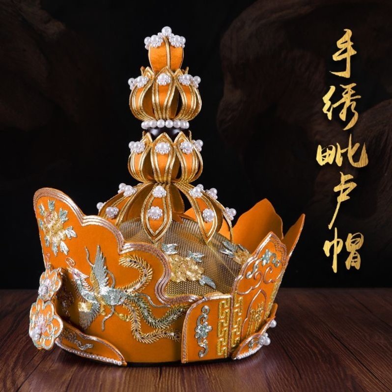 七侣毗卢帽法师帽高档五佛冠法会用品僧帽传统纯手工刺绣毗卢帽