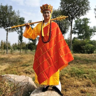 唐僧和尚帽子服装西游记服装五佛帽唐三藏黄袍袈裟禅杖佛珠法海