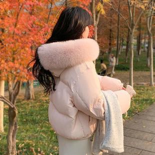 巨好看的粉色羽绒服女款2025新款小个子爆款冬季女款短款外套女冬