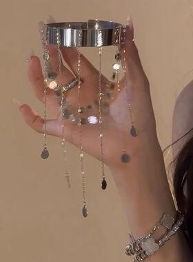 流苏臂环饰品女银色手金