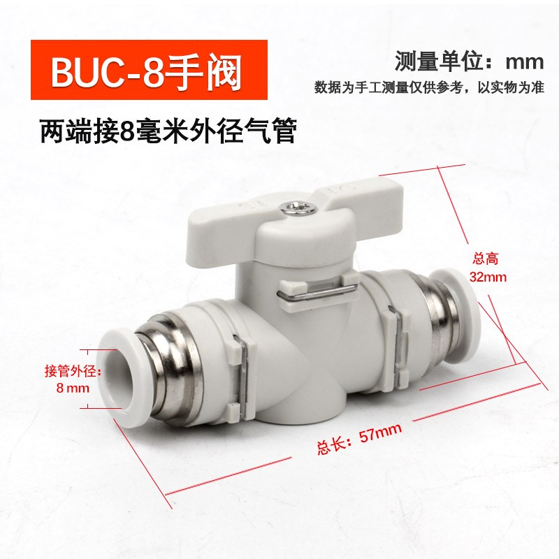 气动手阀开关BUC4/6/8/10气管12F开关阀快插球阀门管道阀接头1只
