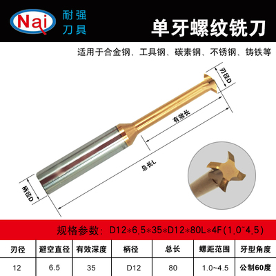螺纹铣刀铣牙刀单齿单牙三牙全牙管牙英制美制M3~M12数控加工中心