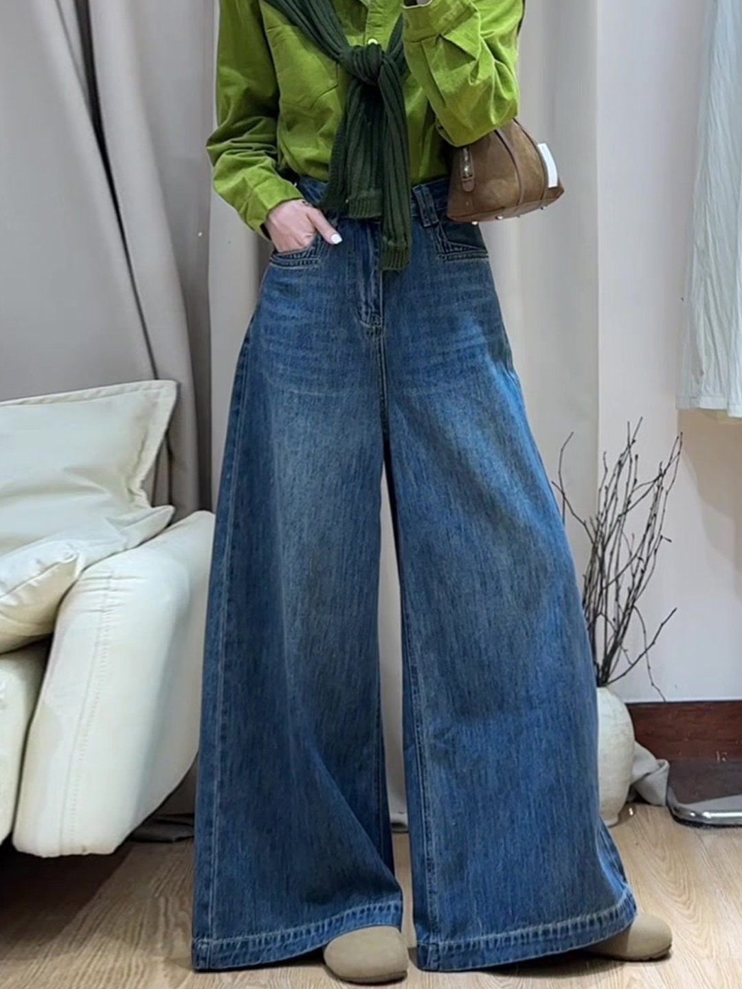 美式加绒牛仔阔腿裤女2025冬季新款大码宽松显瘦直筒垂感拖地长裤,女装/女士精品,大码裤装,淘宝优惠券,粉丝福利购,淘宝优惠卷