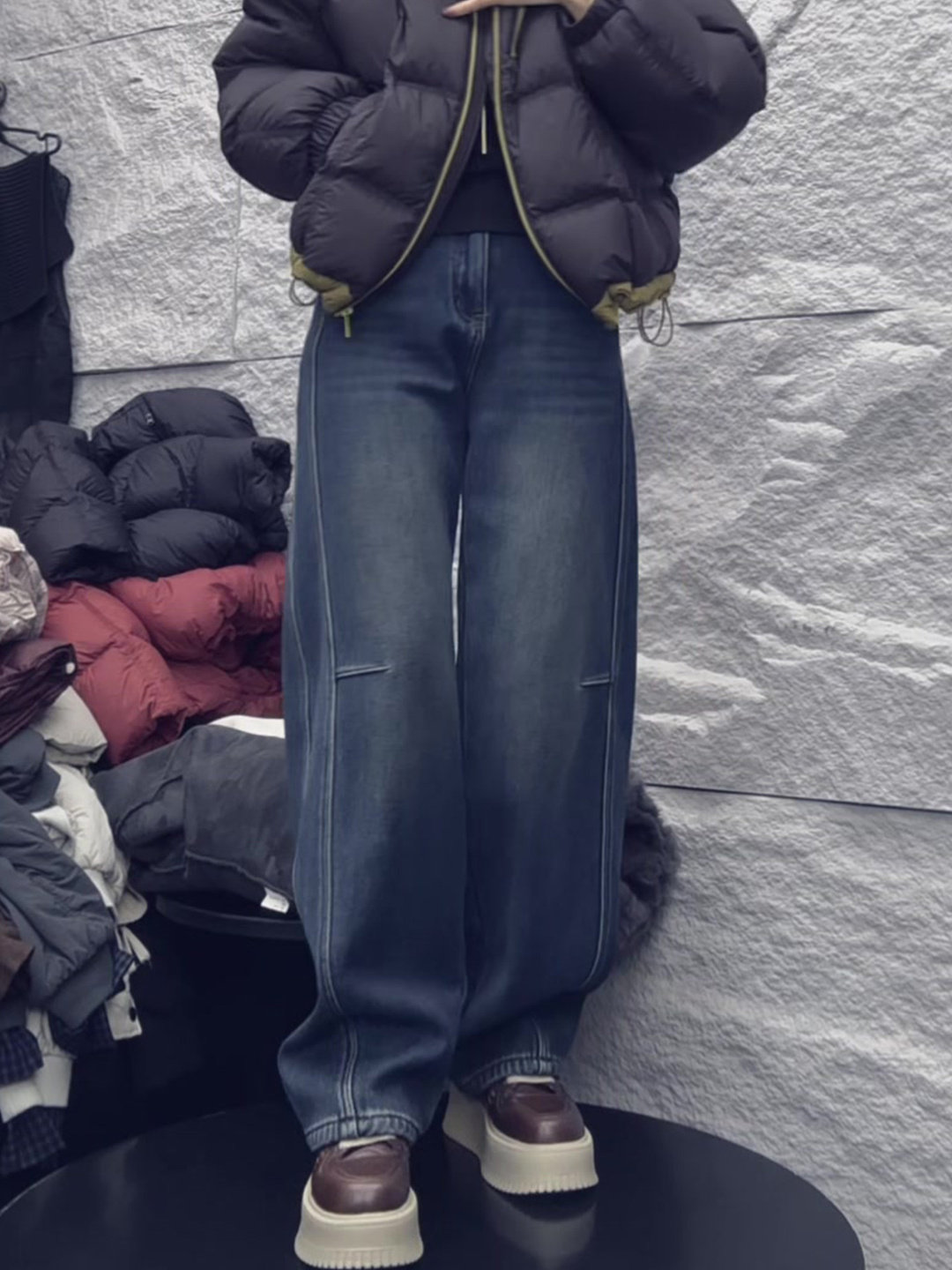 冬季爆款阔腿牛仔裤女2025新款大码胖mm显瘦加绒加厚直筒弯刀裤子,女装/女士精品,大码裤装,淘宝优惠券,粉丝福利购,淘宝优惠卷