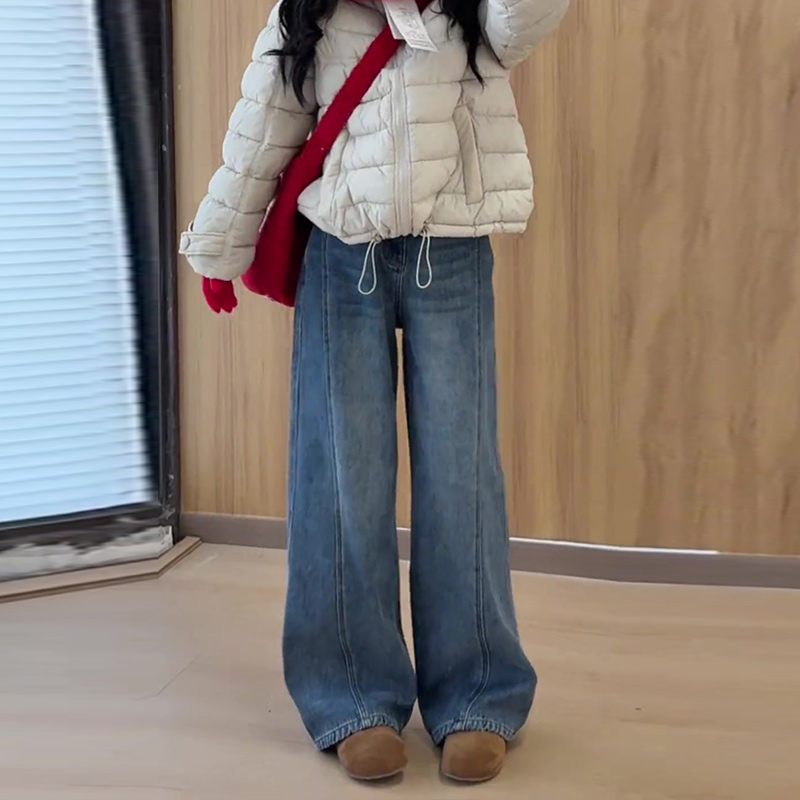 美式加绒弯刀牛仔裤女冬季2025新款梨型身材宽松显瘦垂感阔腿长裤