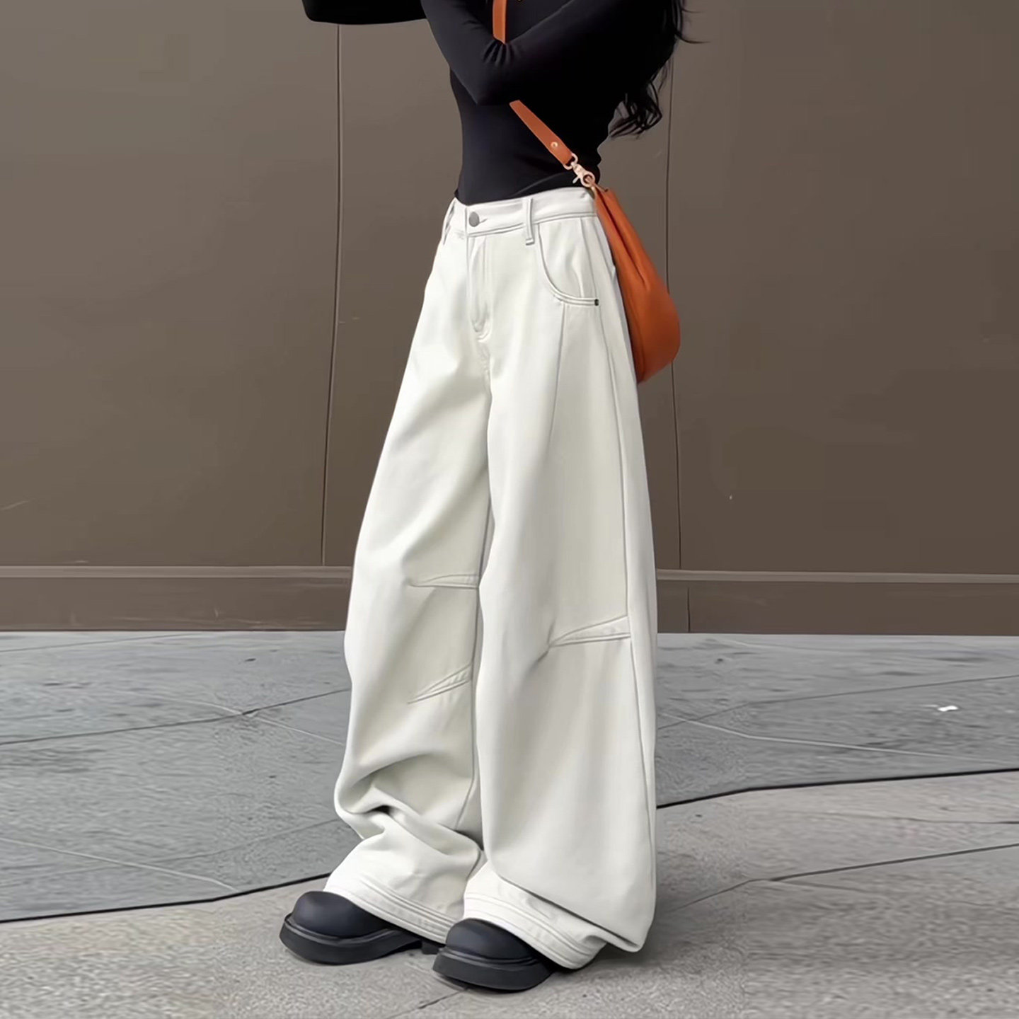 白色弯刀牛仔裤女2025秋冬新款宽松显瘦松弛感加绒加厚垂感阔腿裤,女装/女士精品,大码裤装,淘宝优惠券,粉丝福利购,淘宝优惠卷