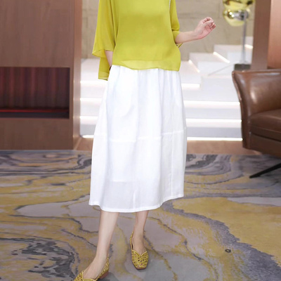 白色天丝亚麻半身裙女2025年夏季新款薄款高腰显瘦百搭休闲 中长