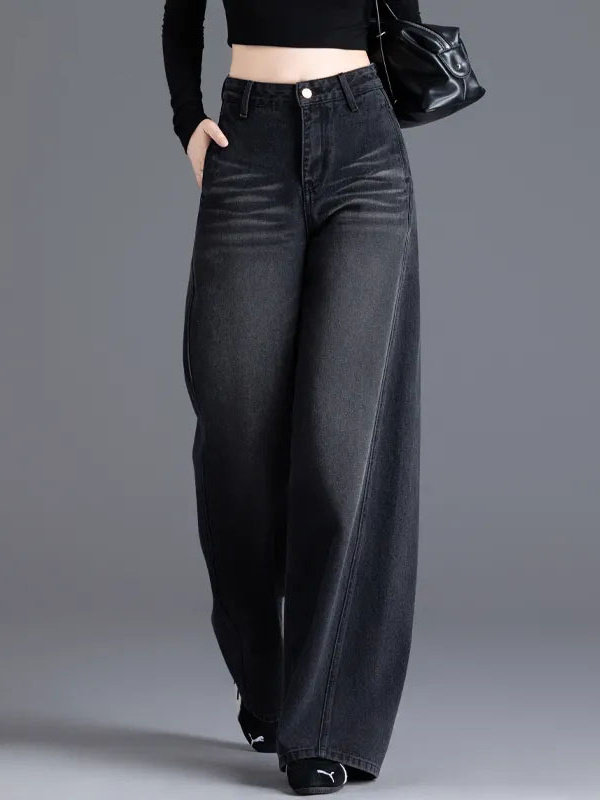 黑色水洗牛仔裤女2025年秋季新款高腰显瘦宽松百搭垂感直筒阔腿裤,女装/女士精品,大码裤装,淘宝优惠券,粉丝福利购,淘宝优惠卷