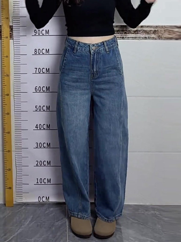 蓝色加绒阔腿牛仔裤女冬季2025新款大码胖mm宽松显瘦直筒百搭长裤,女装/女士精品,大码裤装,淘宝优惠券,粉丝福利购,淘宝优惠卷