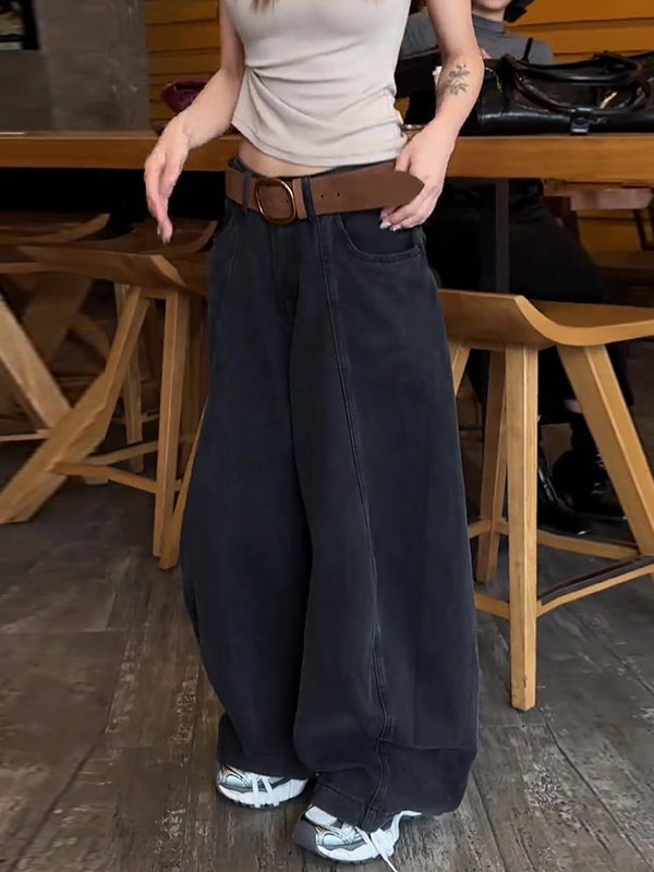 美式弯刀牛仔裤女2025年冬季新款大码胖mm宽松显瘦加绒廓形阔腿裤,女装/女士精品,大码裤装,淘宝优惠券,粉丝福利购,淘宝优惠卷
