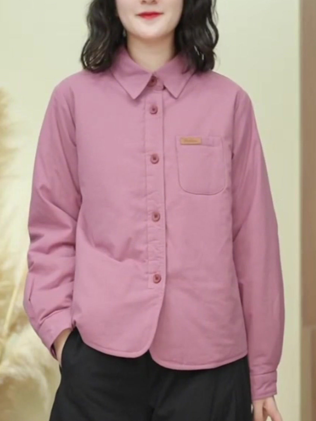 简约纯色夹棉翻领衬衫女2025年秋冬新款宽松显瘦气质减龄百搭上衣,女装/女士精品,大码内搭,淘宝优惠券,粉丝福利购,淘宝优惠卷