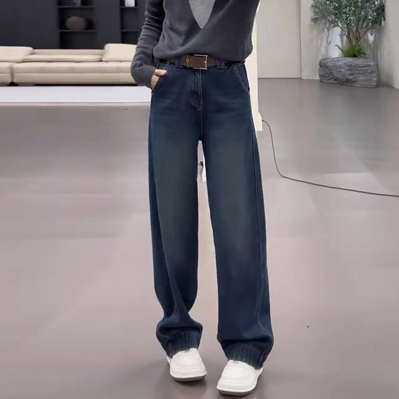 复古爆款加绒直筒牛仔裤女秋冬2025年新款高腰显瘦宽松窄版阔腿裤,女装/女士精品,大码裤装,淘宝优惠券,粉丝福利购,淘宝优惠卷