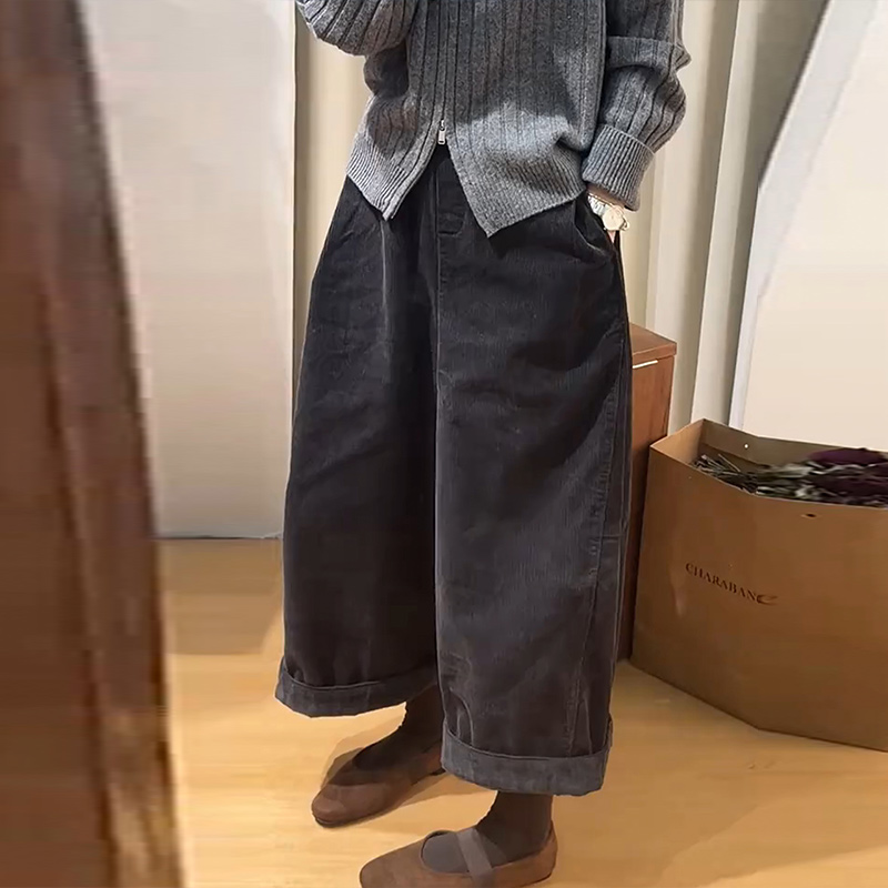 2025秋冬新款松弛感宽松加绒阔腿裤女士大码显瘦遮胯九分牛仔裤子