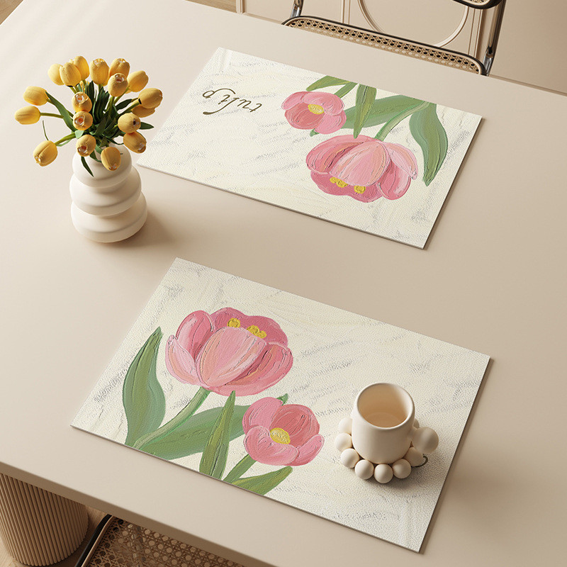 17ZZTY郁金香餐垫防水防油皮革杯垫隔热垫西餐垫轻奢高级感餐桌垫