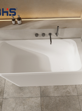 BHS独立式人造石浴缸家用白色长方形现代简约浴池一体成型无异味