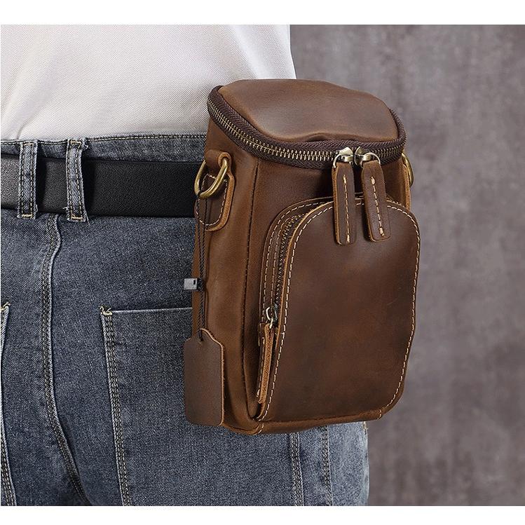 真皮手机包男包牛皮腰包休闲复古单肩包潮流韩版竖款多功能斜挎包