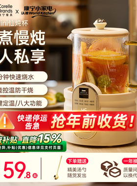 康宁迷你养生壶mini小型办公室一人全纯玻璃电炖杯养生杯煮茶壶