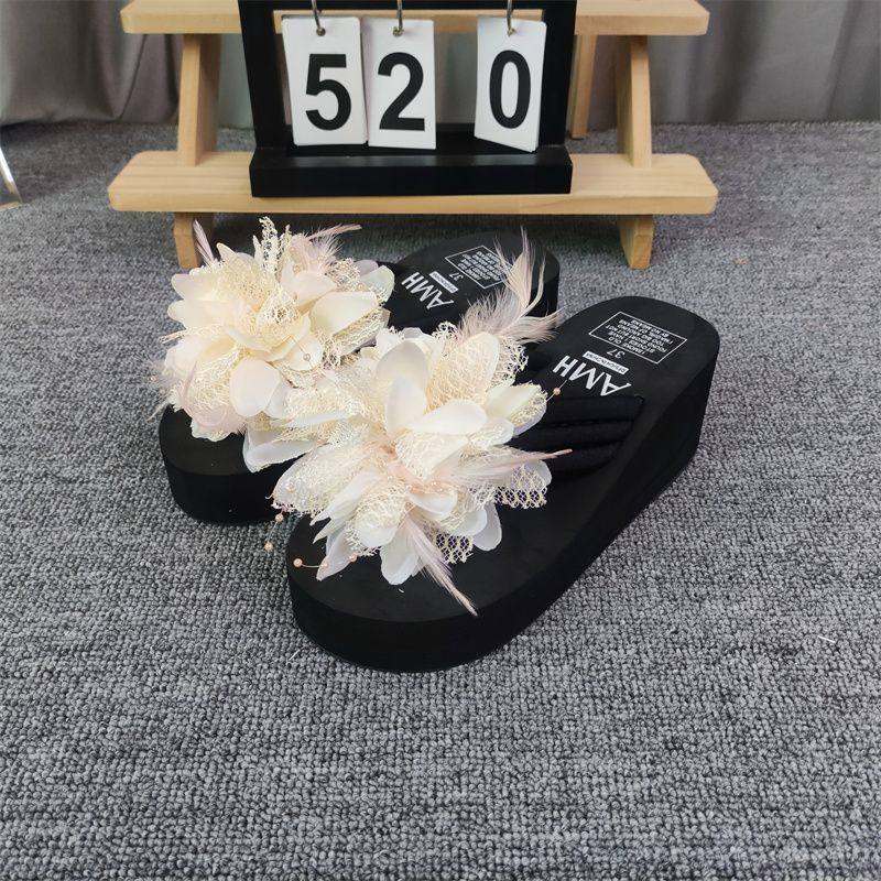 2025新款人字拖女夏季高跟外出海边拖鞋女防滑厚底外穿花朵沙滩鞋,女鞋,人字拖,淘宝优惠券,粉丝福利购,淘宝优惠卷