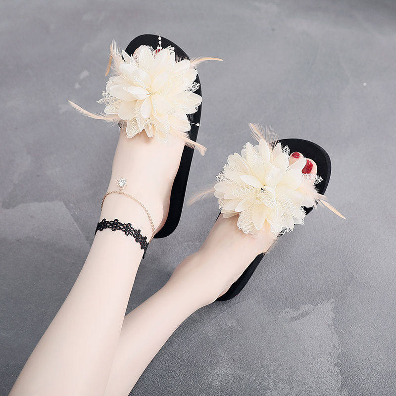 时尚拖鞋女夏花朵厚底百搭一字拖防滑休闲个性外穿坡跟海边沙滩鞋,女鞋,一字拖,淘宝优惠券,粉丝福利购,淘宝优惠卷