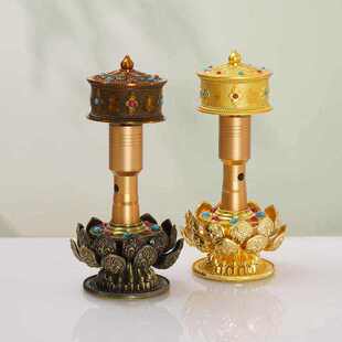 民族随身转金筒手摇转金轮USB充电藏族电动转轮转简经筒西藏底座