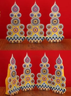 实木彩绘三根本食子花摆件