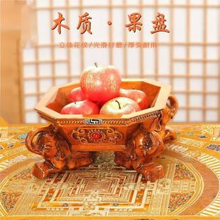 藏式 木质果盘手工立体花纹象足方形长形零食糖果托盘佛前供贡盘
