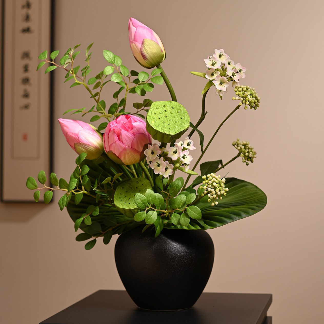 润野新中式荷花仿真花摆件