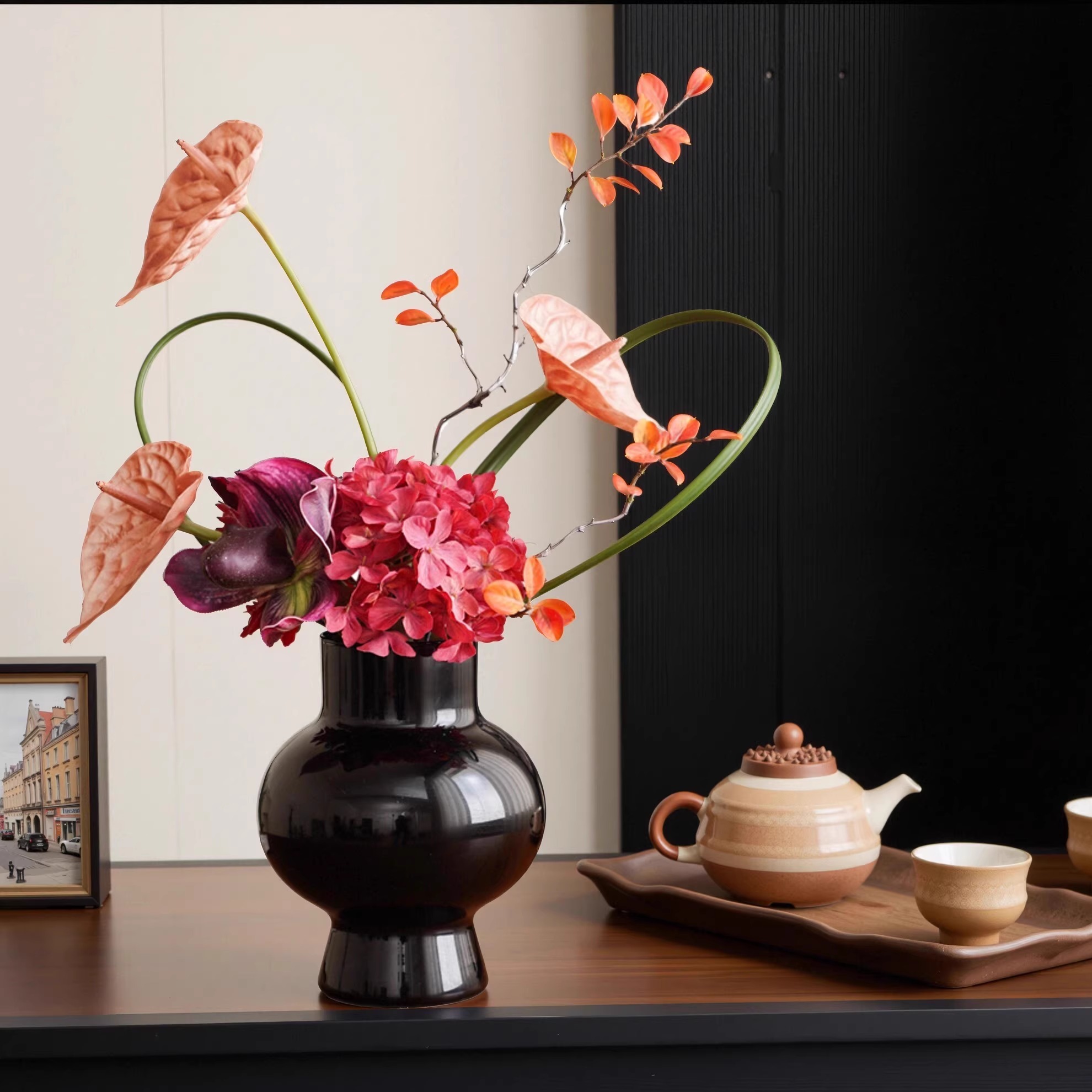 秋色仿真花花艺轻玻璃花器