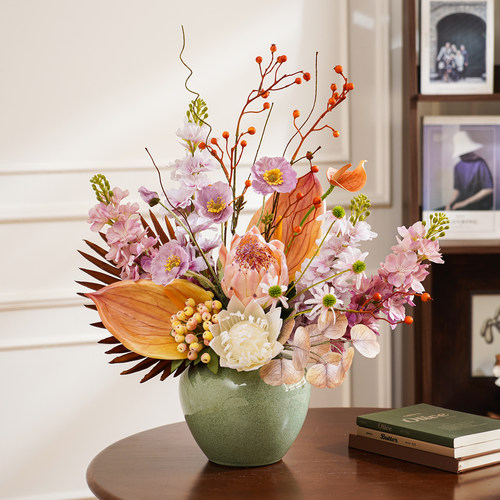 油画风花艺客厅餐桌仿真花