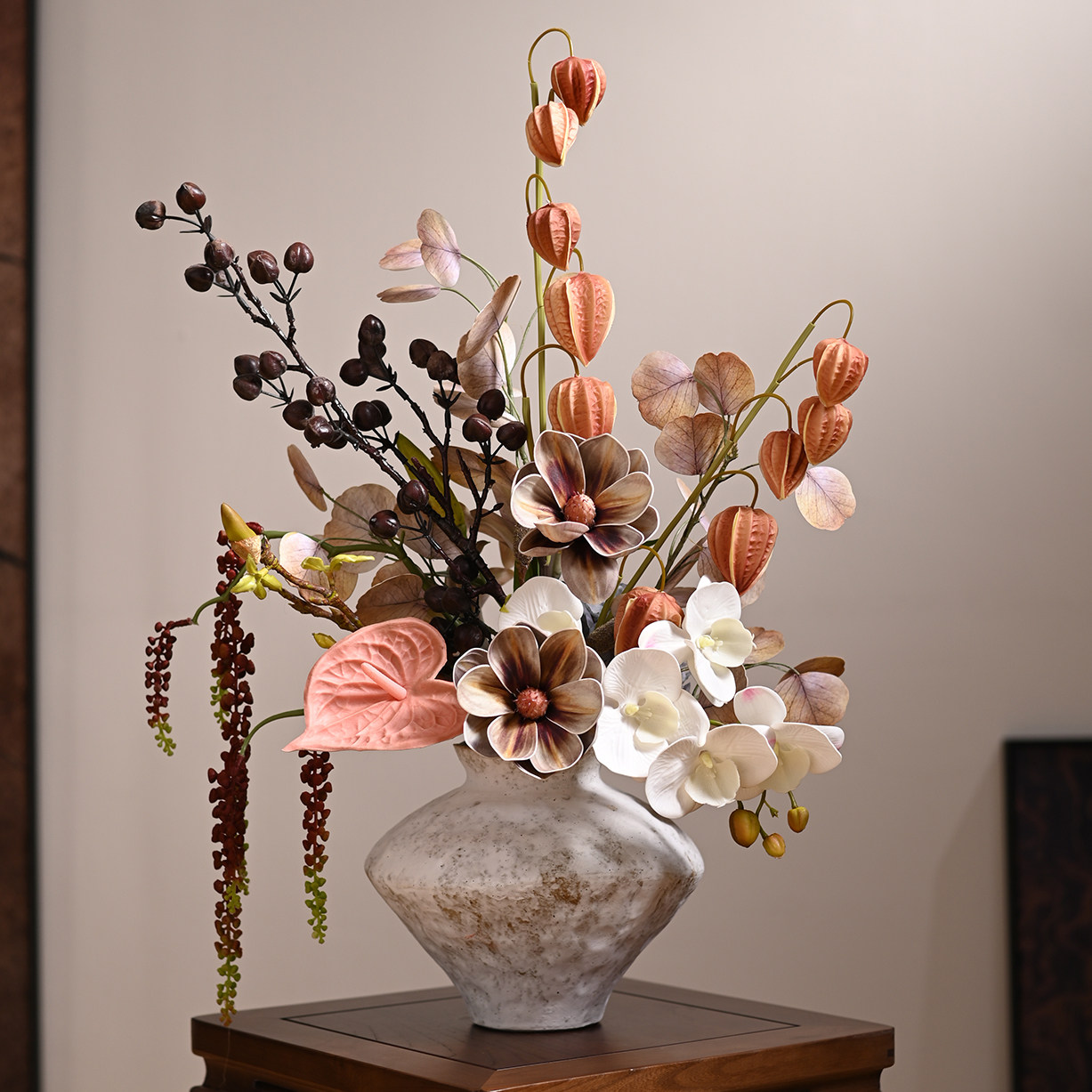 高端油画色假花仿真花乔迁新家餐厅客厅装饰桌面高级玄关花艺摆设