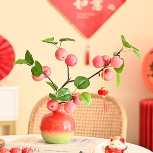 逼真苹果仿真花新年装饰花树枝果实假花客厅插花干花摆设平安喜乐