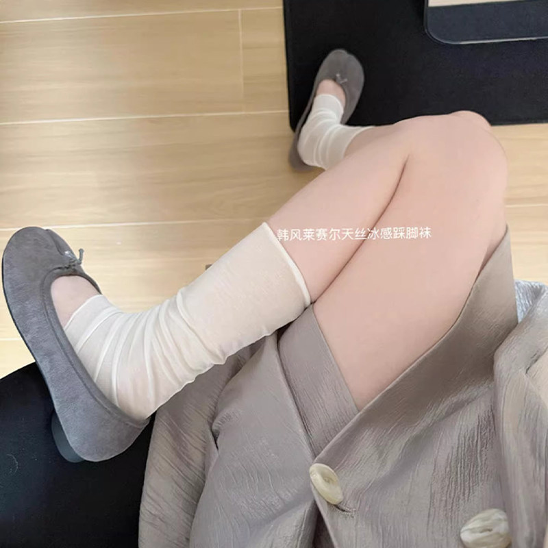 夏季冰感天丝堆堆袜女透气薄款中筒袜韩系踩脚袜配玛丽珍鞋