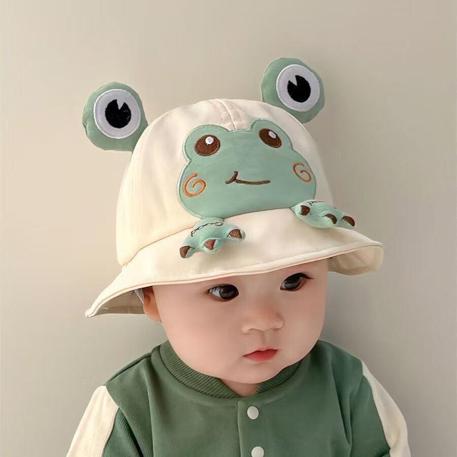 宝宝帽子春秋夏季婴幼儿渔夫帽卡通青蛙薄款盆帽男女童防晒太阳帽