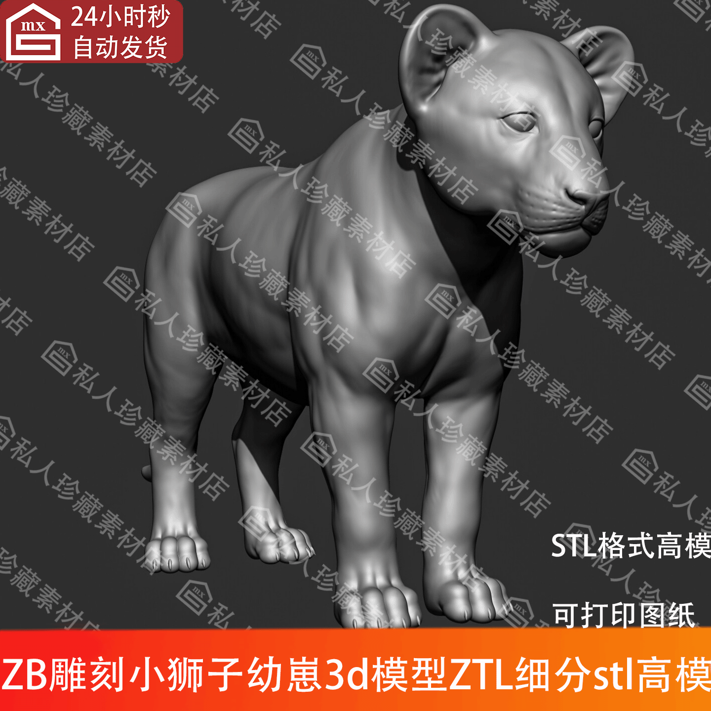 ZBrush动物小狮子幼崽雕刻3d模型ztl细分素材可打印美洲狮高模stl