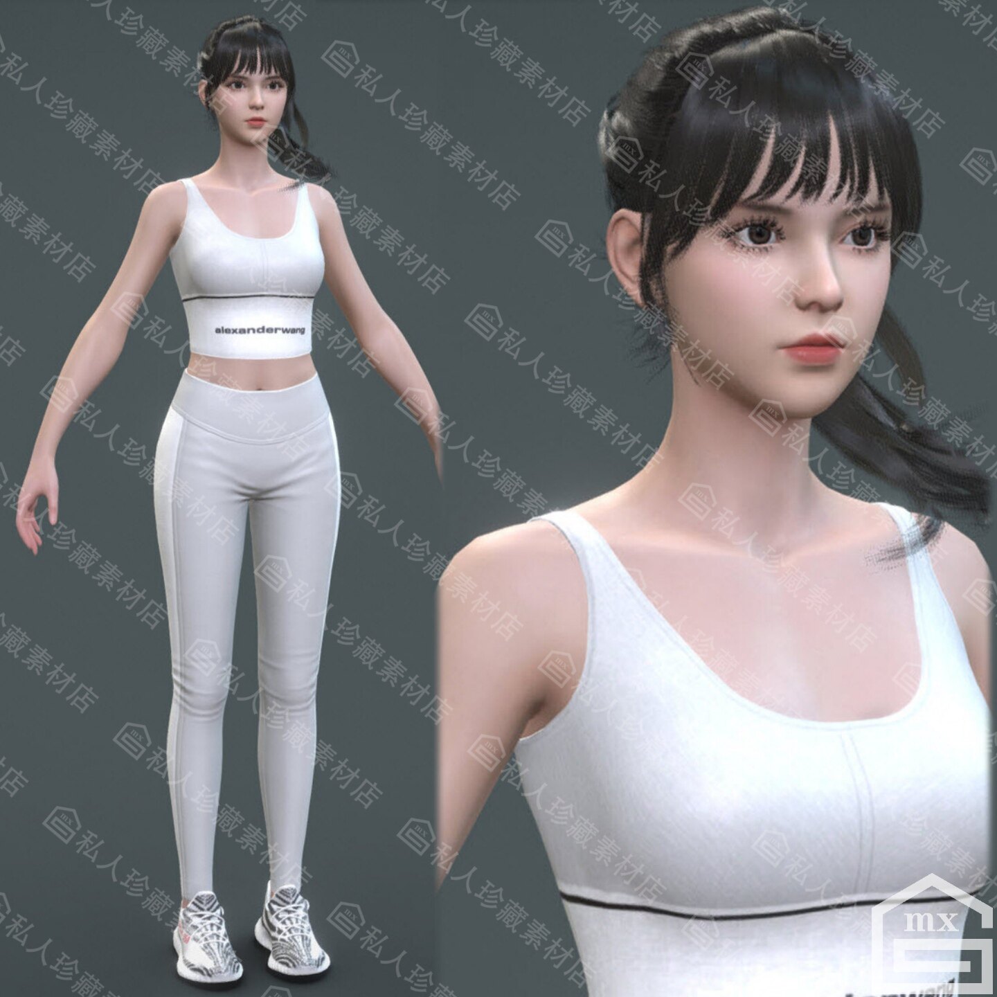 Maya漂亮时尚女孩女性角色次时代游戏3d模型3dmax人体角色模型fbx