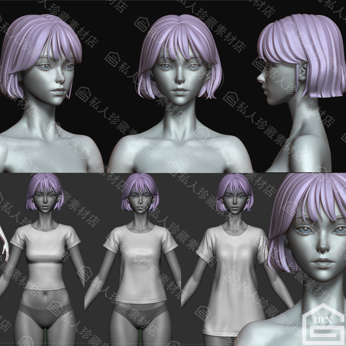 zbrush年轻女孩头部身体手部zb雕刻人体3D模型素体细分可打印ztl图片