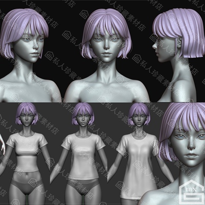 zbrush年轻女孩头部身体手部zb雕刻人体3D模型素体细分可打印ztl