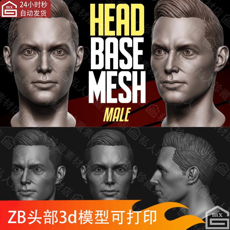 zbrush人物男性头部头像3d模型ztl肖像人头发雕刻高模三维模型obj