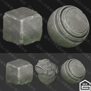 Substance Painter风格化青苔藓石头材质SP岩石智能材质球spsm