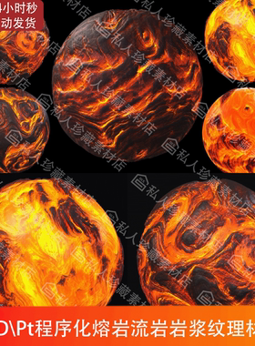Substance Designer火山流动岩浆熔浆熔岩纹理pt材质球SD材质球