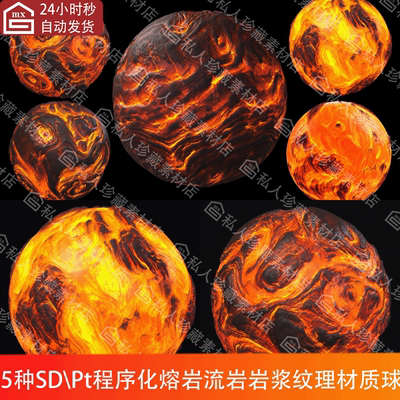 Substance Designer火山流动岩浆熔浆熔岩纹理pt材质球SD材质球