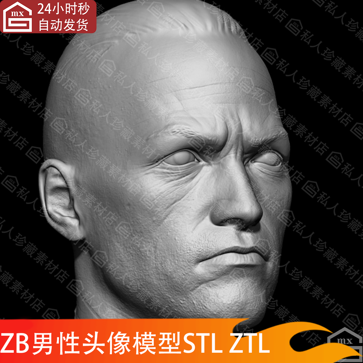 zbrush写实男人头部3D模型ztl男性头像脸部肖像模型stl可打印